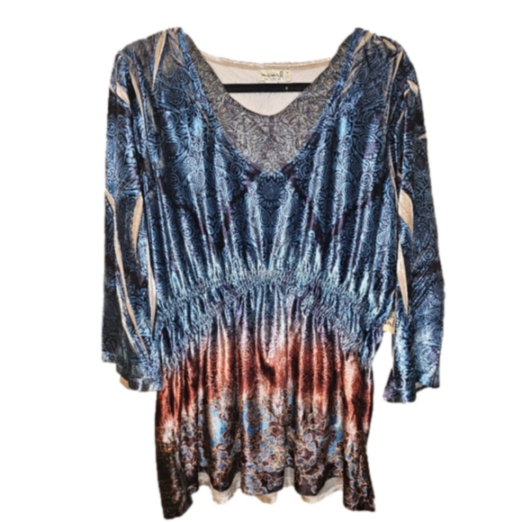 ONE WORLD Tops - One world Bedazzled velvet floral print top NWT Size 1X